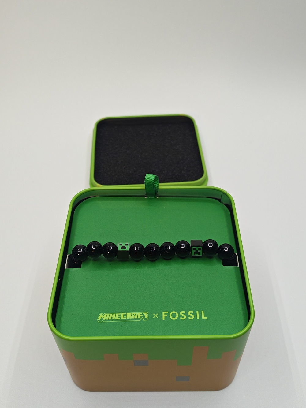 Fossil Black Beaded Bracelet with Minecraft Accents
